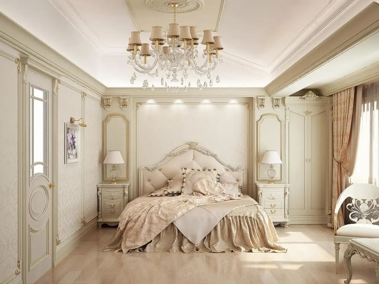 Светлая спальня в классическом стиле фото
